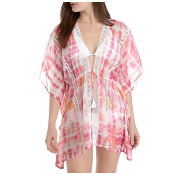 Steve Madden NWT $48 Tie Dye Swim Cover Up ONE SIZE Pink and Orange Crochet NEW - Picture 1 of 10